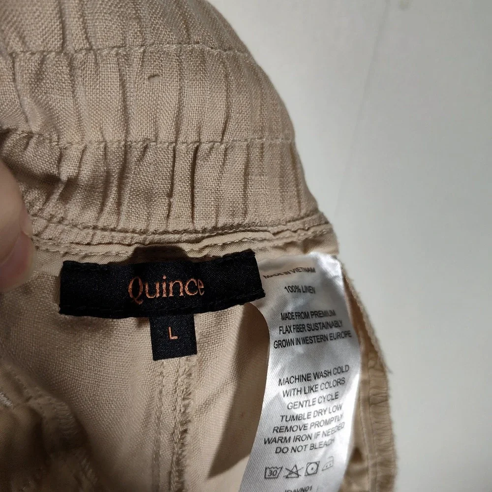Quince Women 100% European Linen Wide Leg Pants Driftwood Tan Large